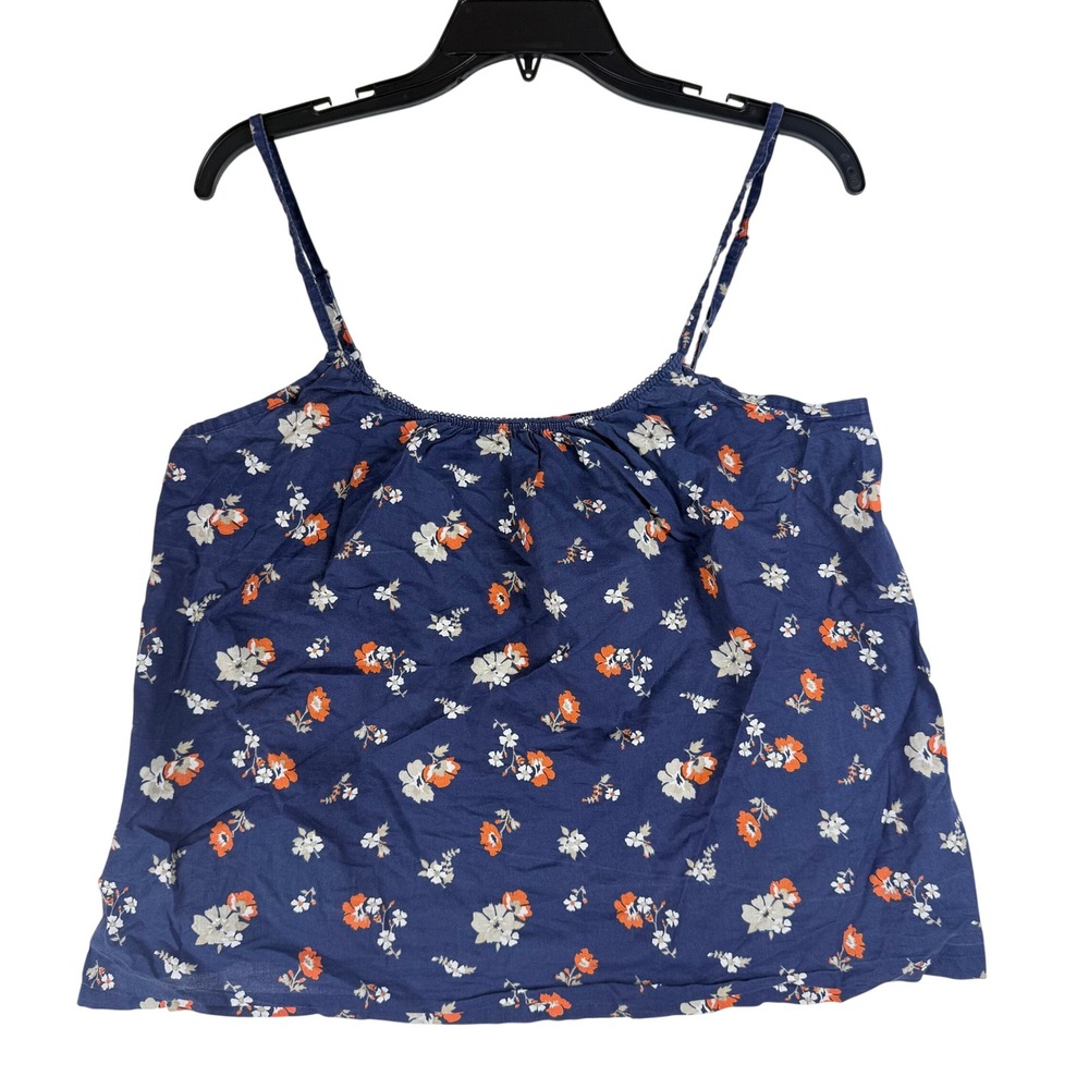 H&M Floral Cami Top Womens Medium Navy Blue Cotton Adjustable Straps Cottagecore